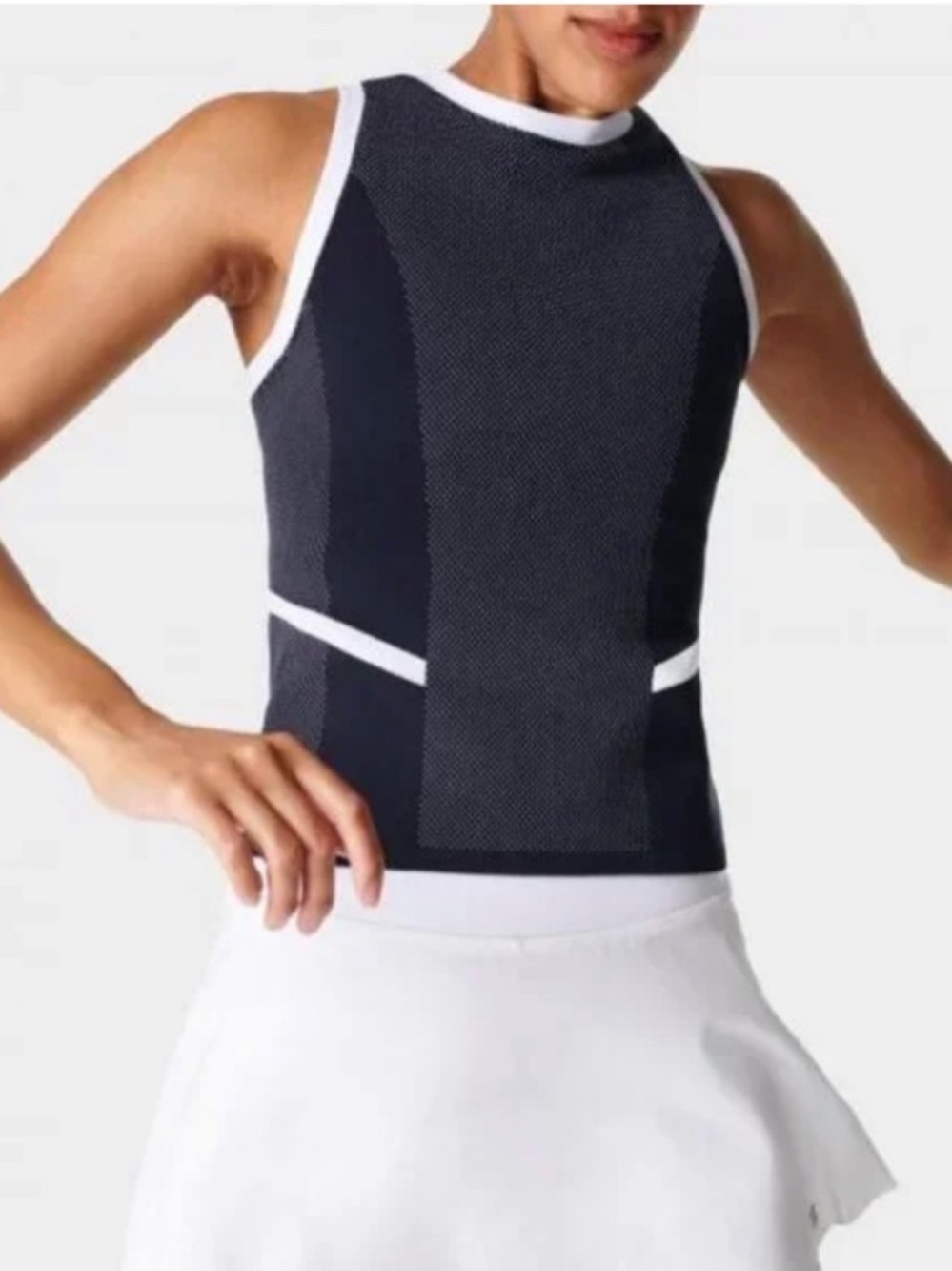 Sweaty Betty Interval Seamless Workout Tank Navy Blue & White